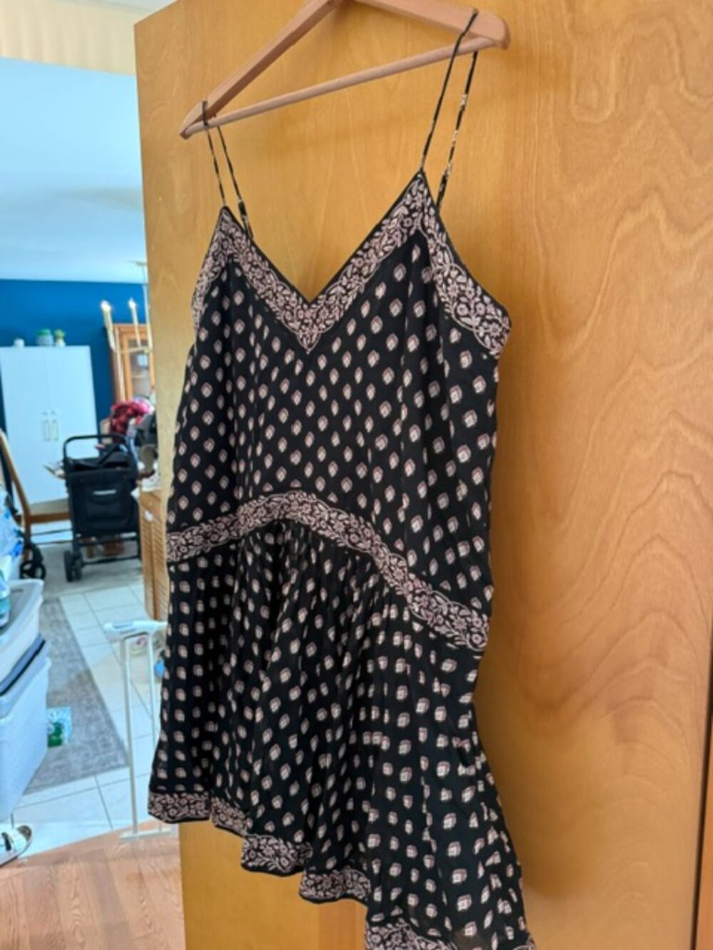 Abercrombie and Fitch Women's Black Patterned Tank Sundress with Built in Shorts